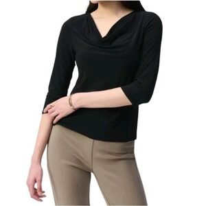 Joseph Ribkoff Black Satin Cowl Neck Long Sleeve Top City Elegant Size US 6 UK 8